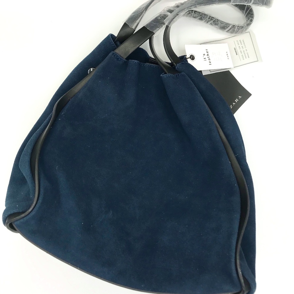 Zara Accessories Blue Leather/Suede Tote Bag